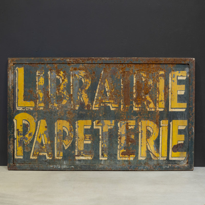 Antique Double Sided Metal French Librairie Papeterie Sign c.1930