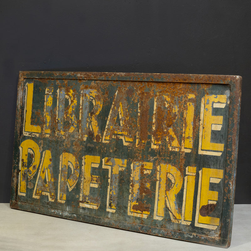 Antique Double Sided Metal French Librairie Papeterie Sign c.1930