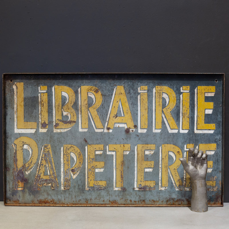 Antique Double Sided Metal French Librairie Papeterie Sign c.1930