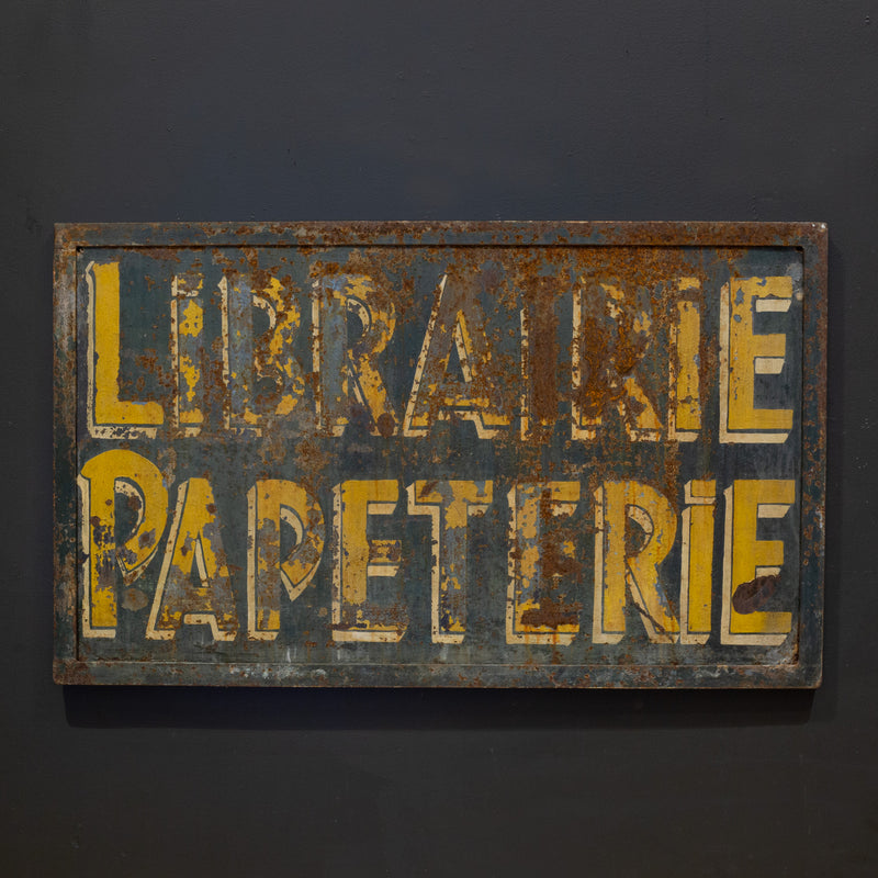 Antique Double Sided Metal French Librairie Papeterie Sign c.1930