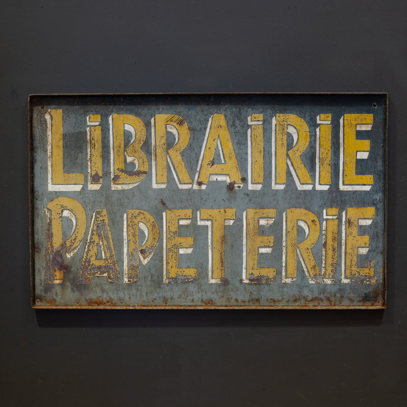 Antique Double Sided Metal French Librairie Papeterie Sign c.1930