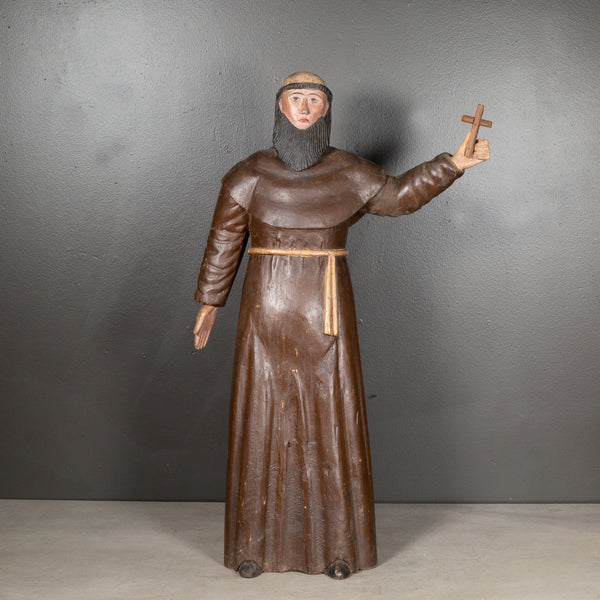 19th c. French Hand Carved Wooden Monk