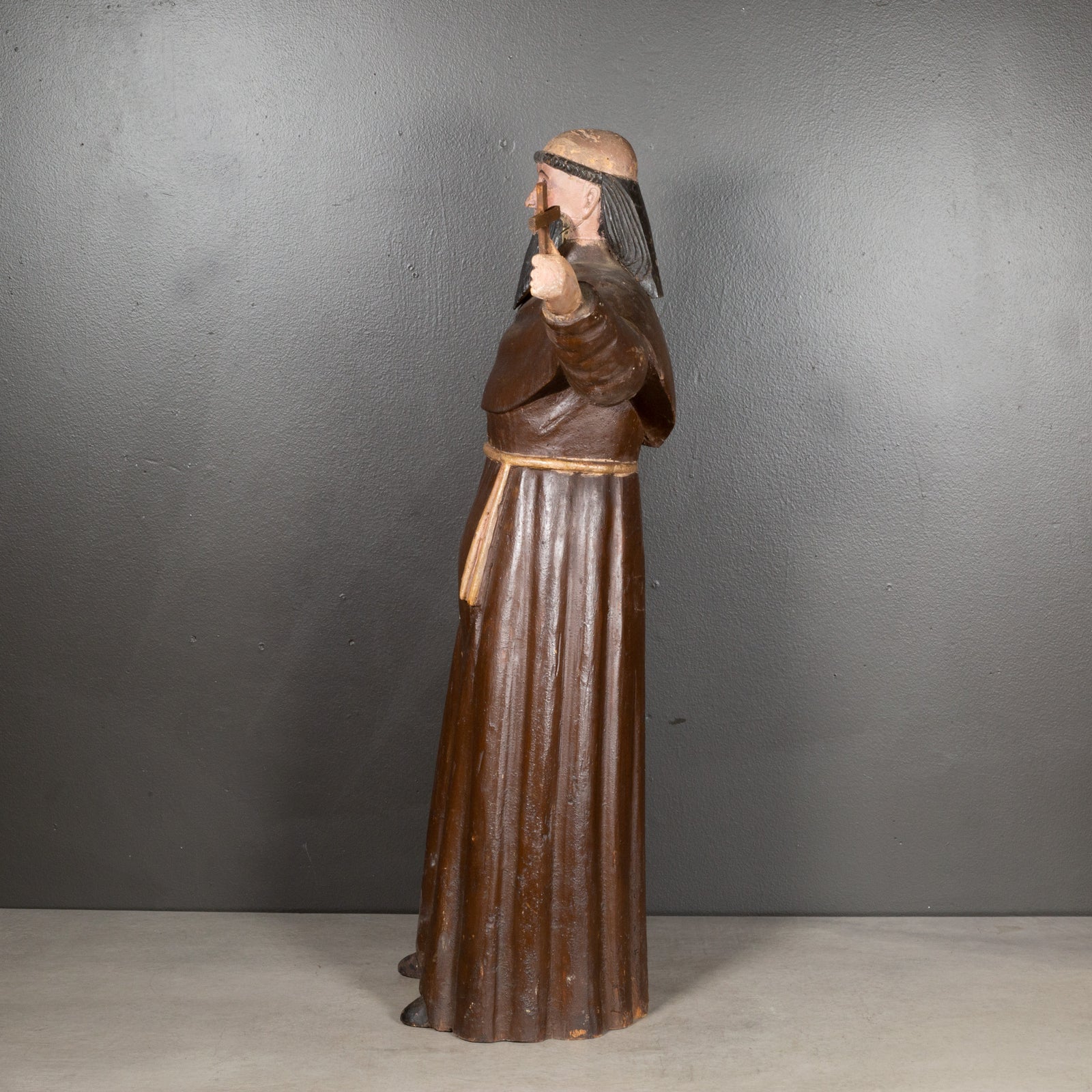 木製老翁像 約20cm ダークブラウン early-20th-century-French-Monk