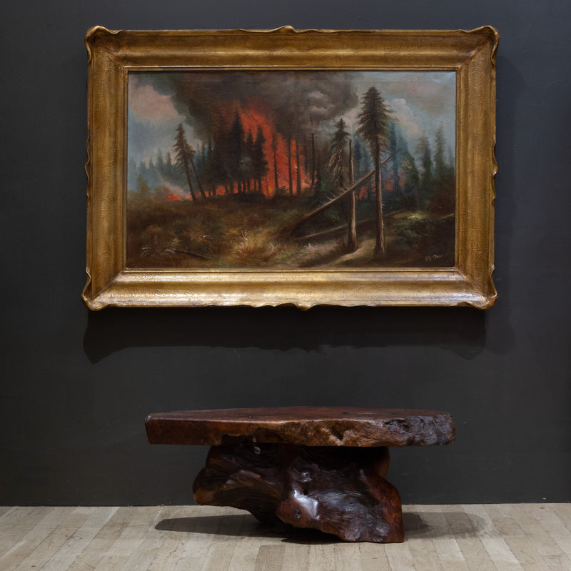 California Forest Fire, William M. Lemos, Oil on Canvas Painting in Pie Crust Frame c.1910-1920