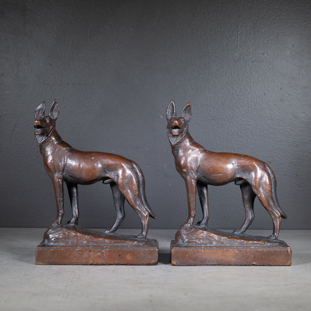 Early 20th c. Bronze Dog Bookends by PAUL HERZEL | S16 Home