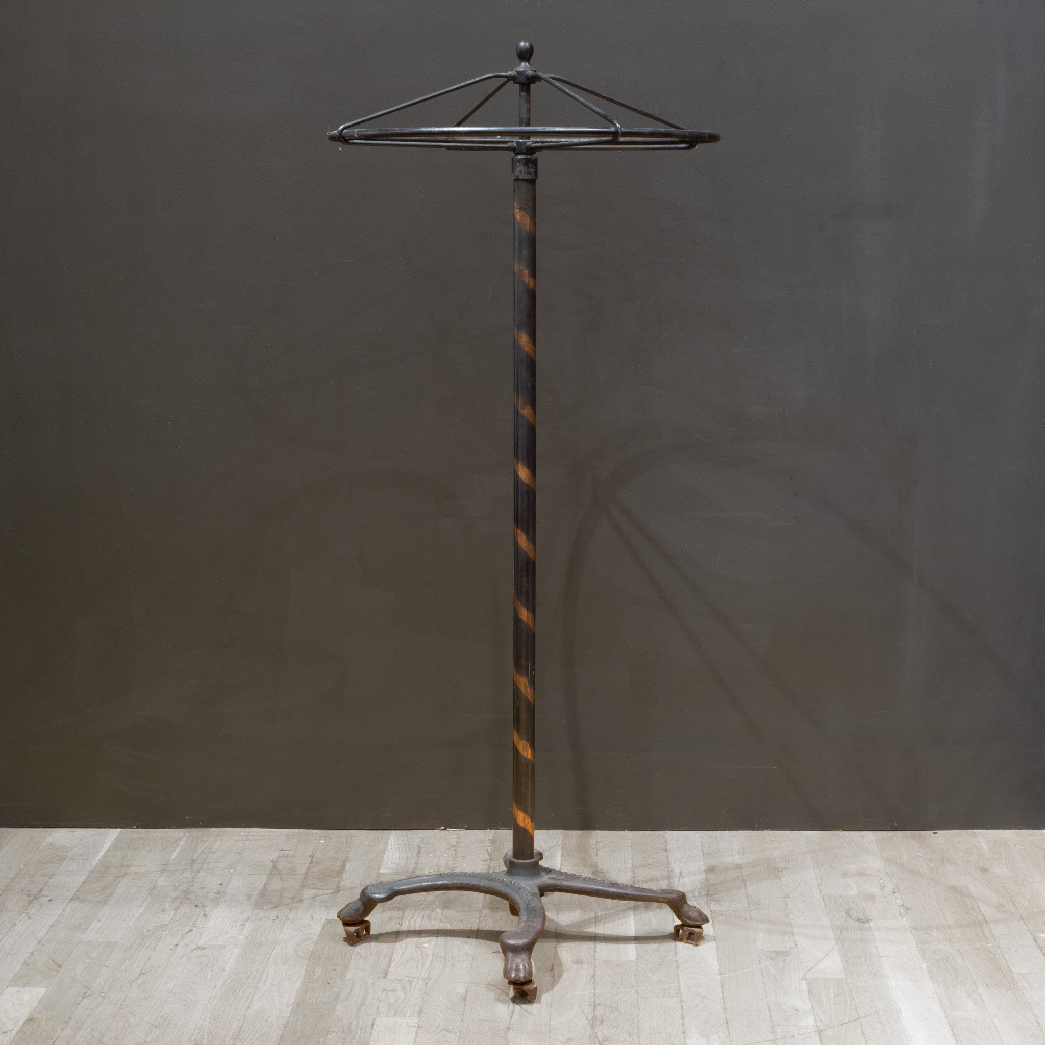 Early 20th Cast Iron Coat/Garment Rounder Rolling Rack