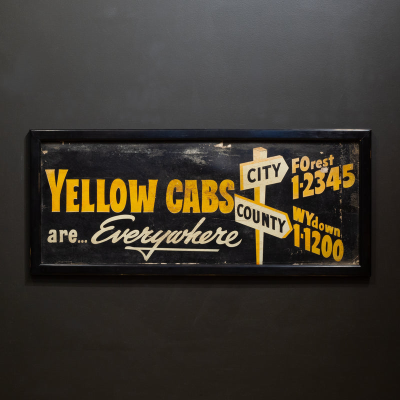 Vintage Framed Yellow Cabs Sign c.1940-1950
