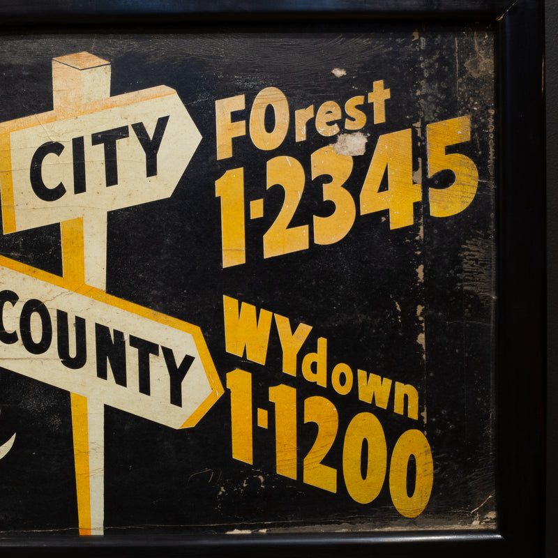 Vintage Framed Yellow Cabs Sign c.1940-1950
