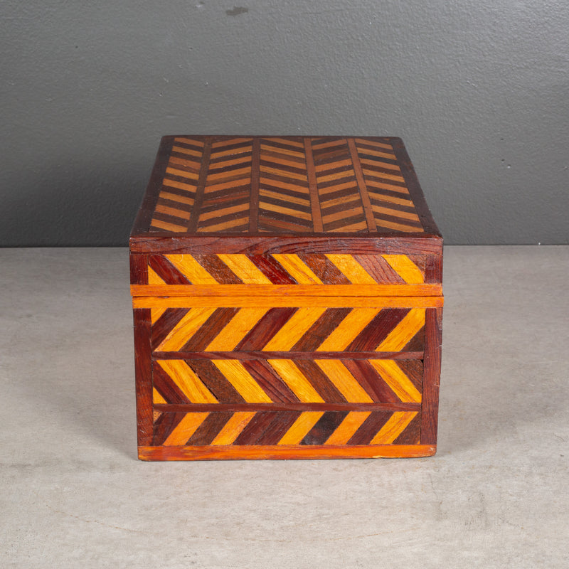 Handmade Herringbone Inlay Wooden Box c.1940
