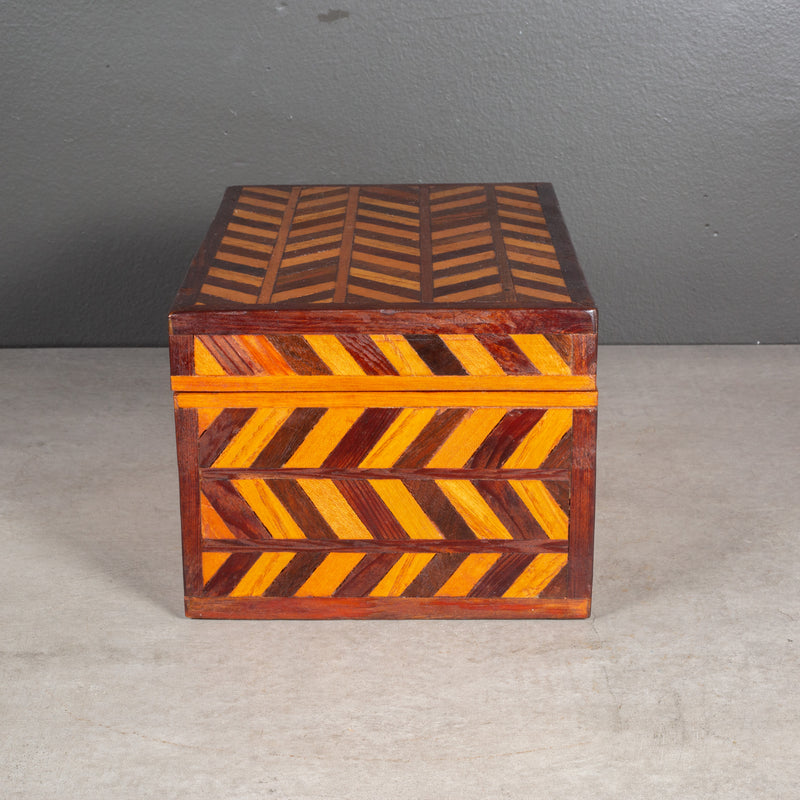 Handmade Herringbone Inlay Wooden Box c.1940
