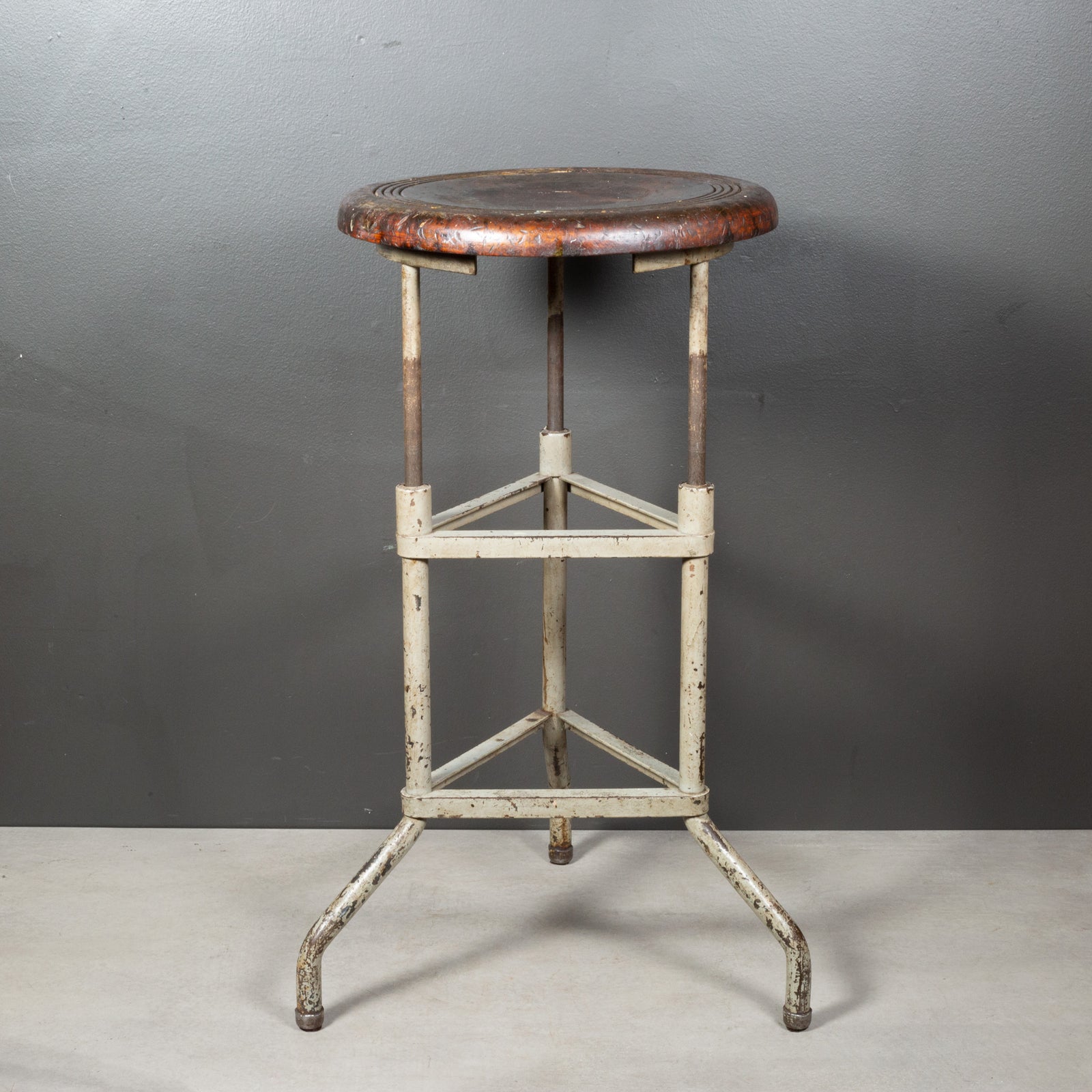 Depression Era Adjustable Machinist Stool with Maple Seat c.1930