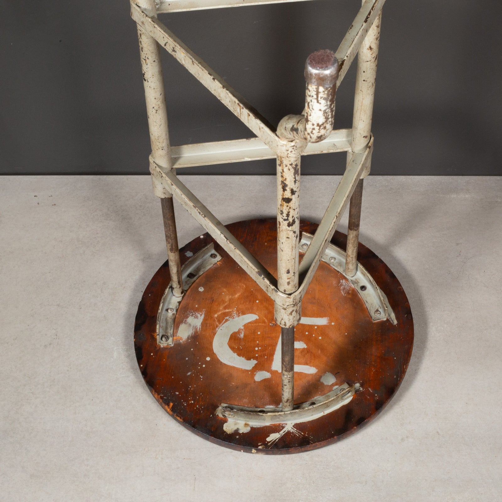 Depression Era Adjustable Machinist Stool with Maple Seat c.1930