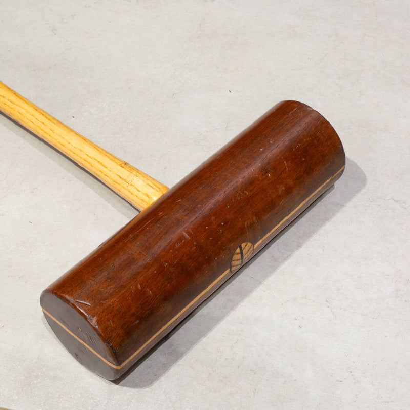 Early 20th c. Walnut and Maple Inlay Croquet Mallet