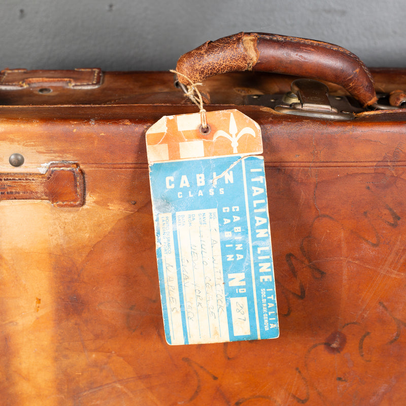 Antique Leather Luggage with Original Italian Travel Tag c.1920