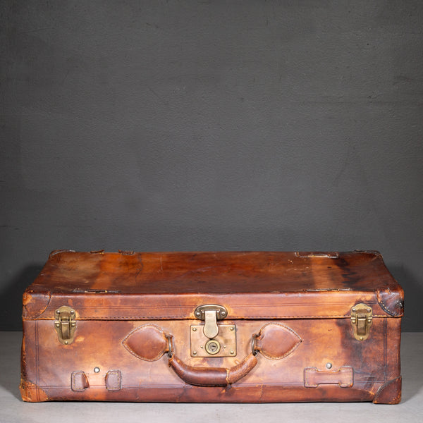 Antique Leather Luggage with Original Italian Travel Tag c.1920