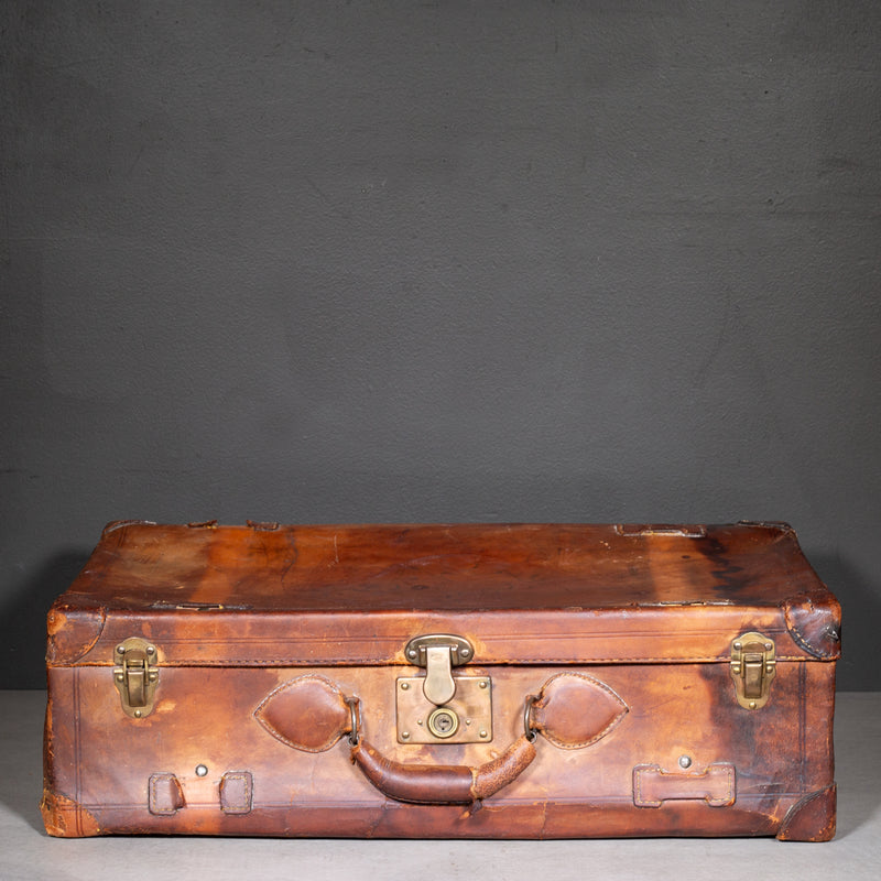 Antique Leather Luggage with Original Italian Travel Tag c.1920