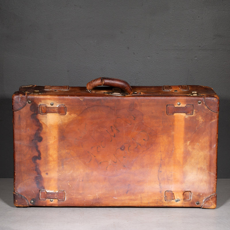 Antique Leather Luggage with Original Italian Travel Tag c.1920