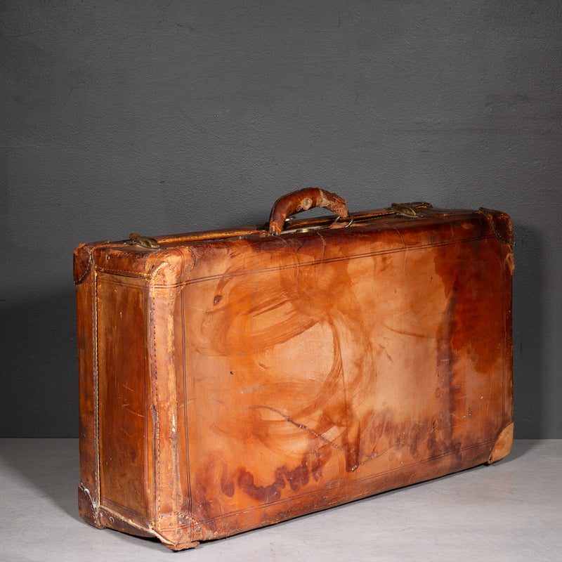 Antique Leather Luggage with Original Italian Travel Tag c.1920