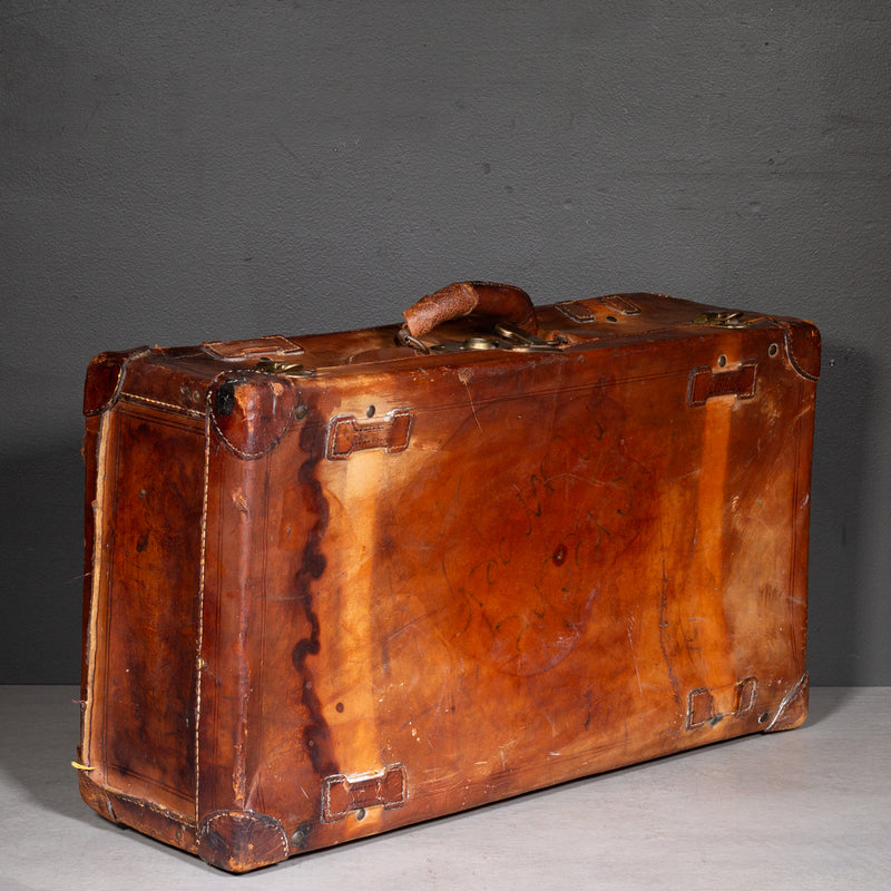 Antique Leather Luggage with Original Italian Travel Tag c.1920