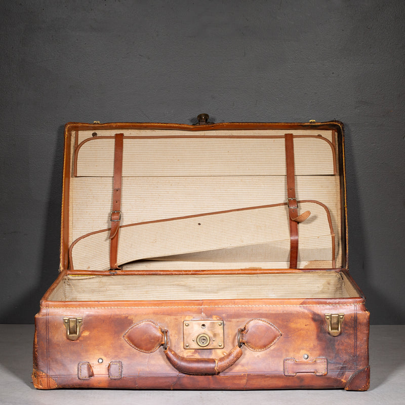 Antique Leather Luggage with Original Italian Travel Tag c.1920