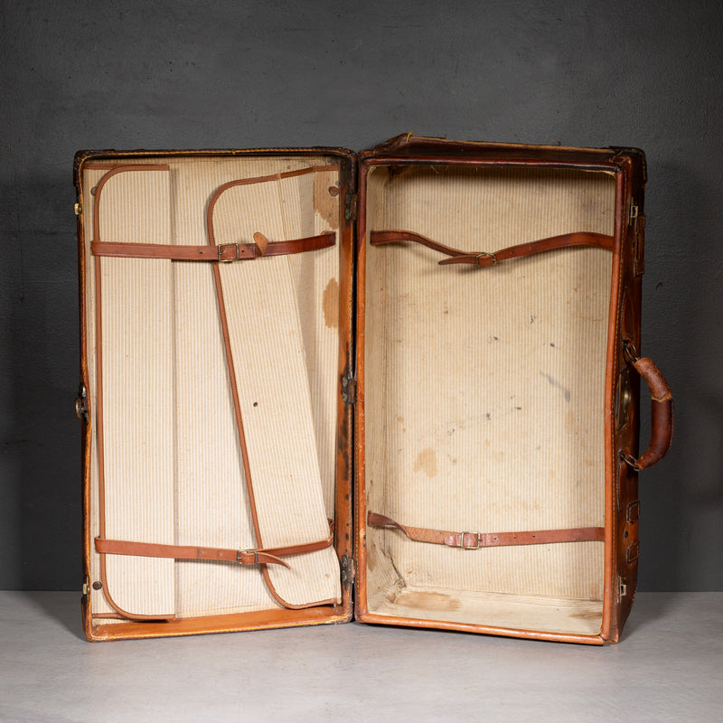 Antique Leather Luggage with Original Italian Travel Tag c.1920