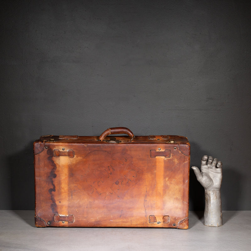 Antique Leather Luggage with Original Italian Travel Tag c.1920