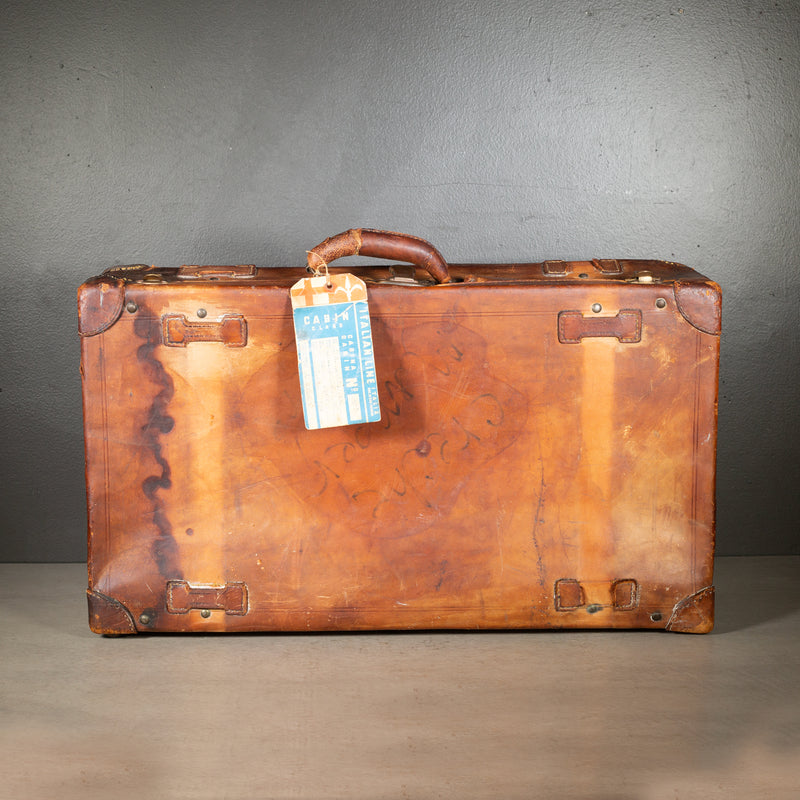 Antique Leather Luggage with Original Italian Travel Tag c.1920