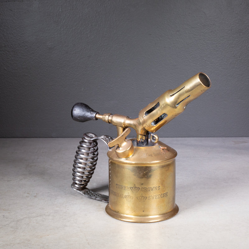 Antique Brass Three Crown's Plumber's Blowtorch c.1900, Made in Sweden