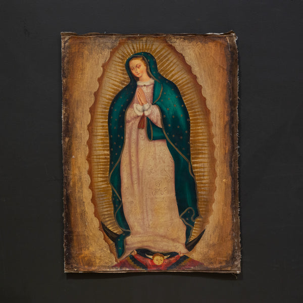 Early 20th c. Virgin of Guadalupe, Bolivia, Oil on Canvas Painting