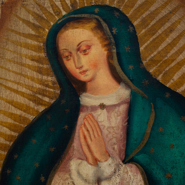 Early 20th c. Virgin of Guadalupe, Bolivia, Oil on Canvas Painting