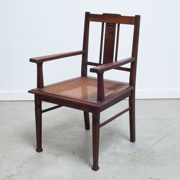 Early 20th C. Glasgow Style Arts and Crafts Caned Oak Arm Chair, c.1900