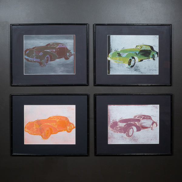 Set of Framed Vintage Lithograph Car Series, circa 1940