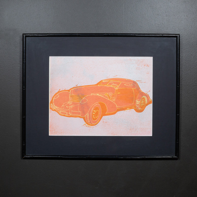 Set of Framed Vintage Lithograph Car Series, circa 1940