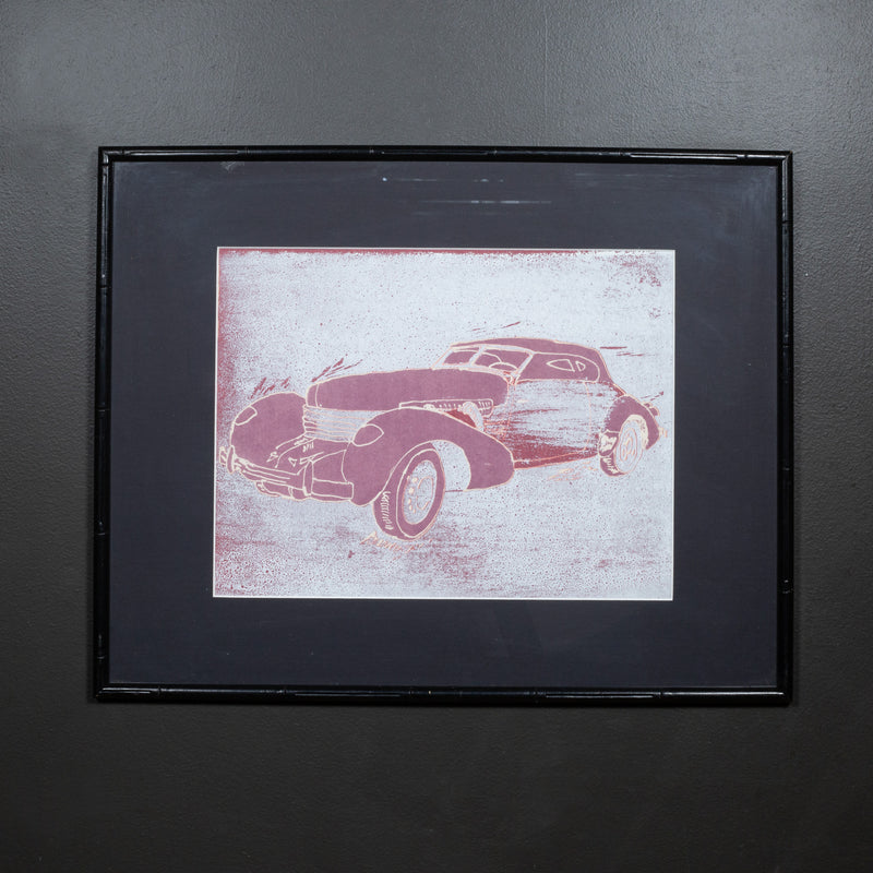 Set of Framed Vintage Lithograph Car Series, circa 1940