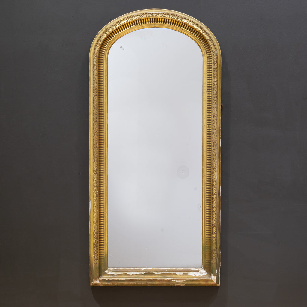 Antique French Gold Leaf Gilt Louis Philippe Style Mirror with Crest.  France 19th Century.