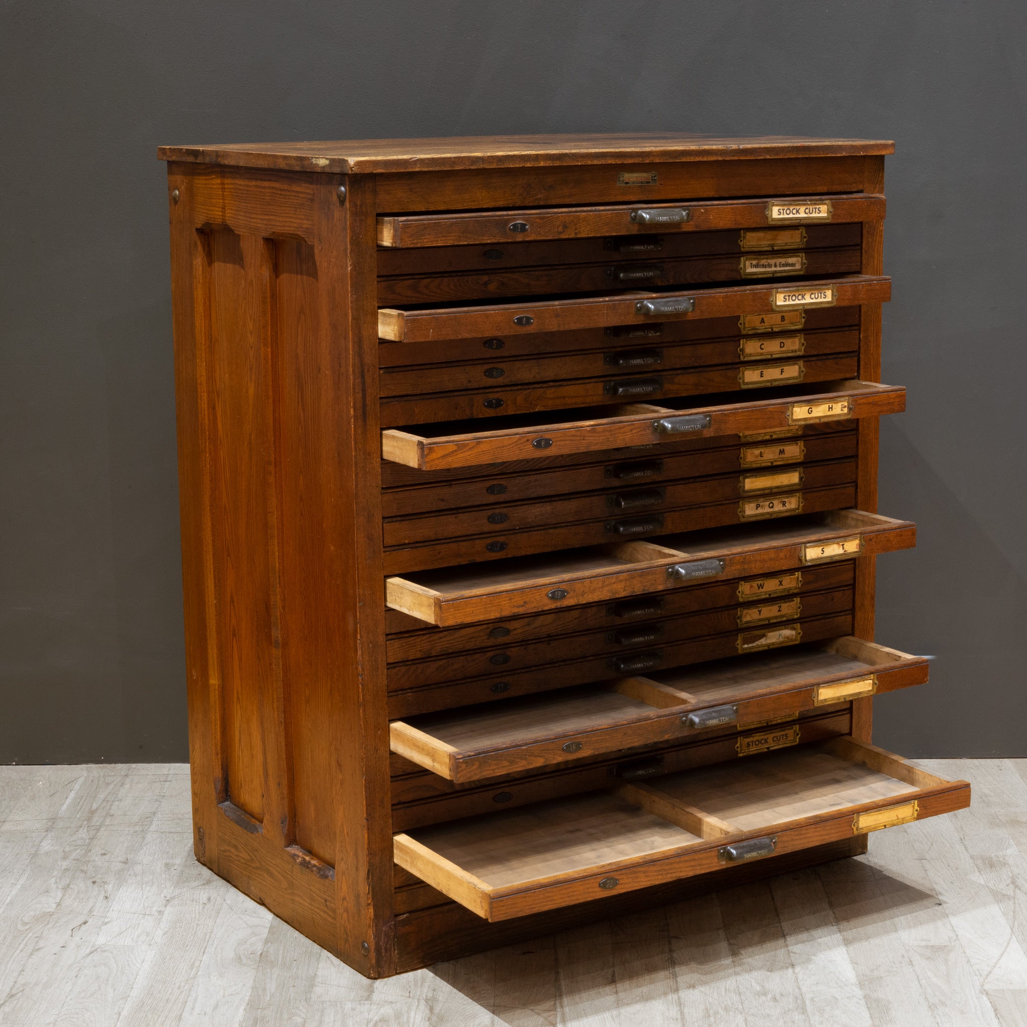 Typesetting Drawer Antique Hamilton Industrial Typesetter's 24 Drawer Cabinet c.1920-1930 ...