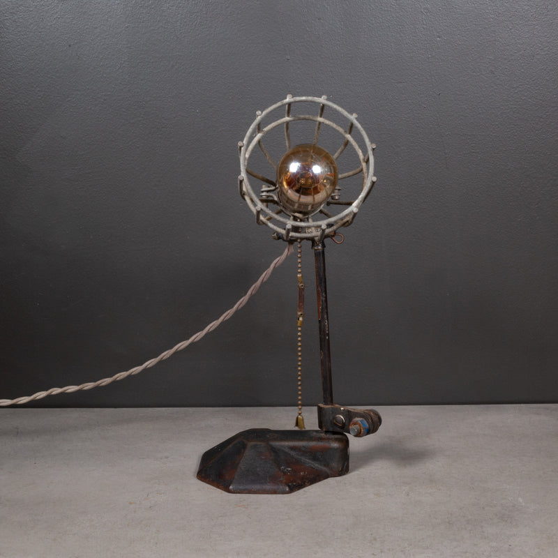 19th c. Adjustable Cast Iron Caged Table Lamp