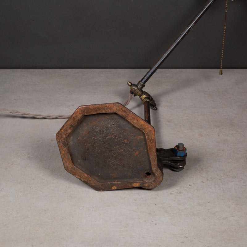 19th c. Adjustable Cast Iron Caged Table Lamp