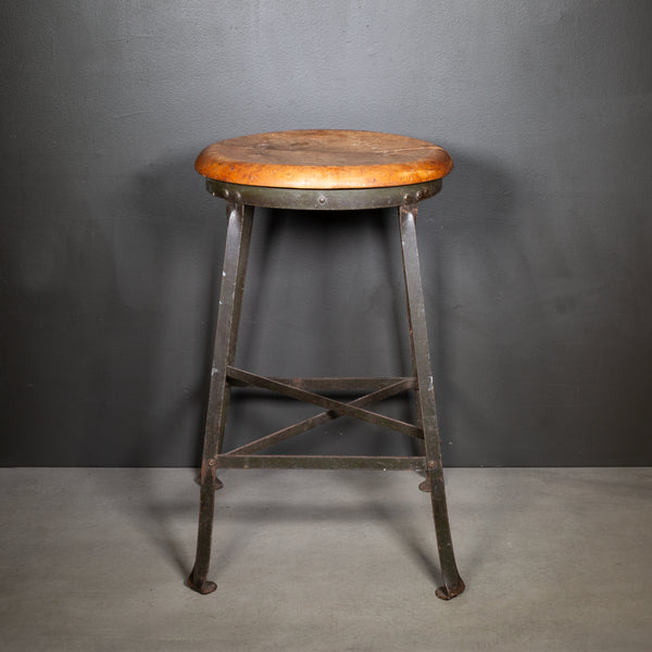 Vintage Industrial Pressed Steel Factory Stool c.1940