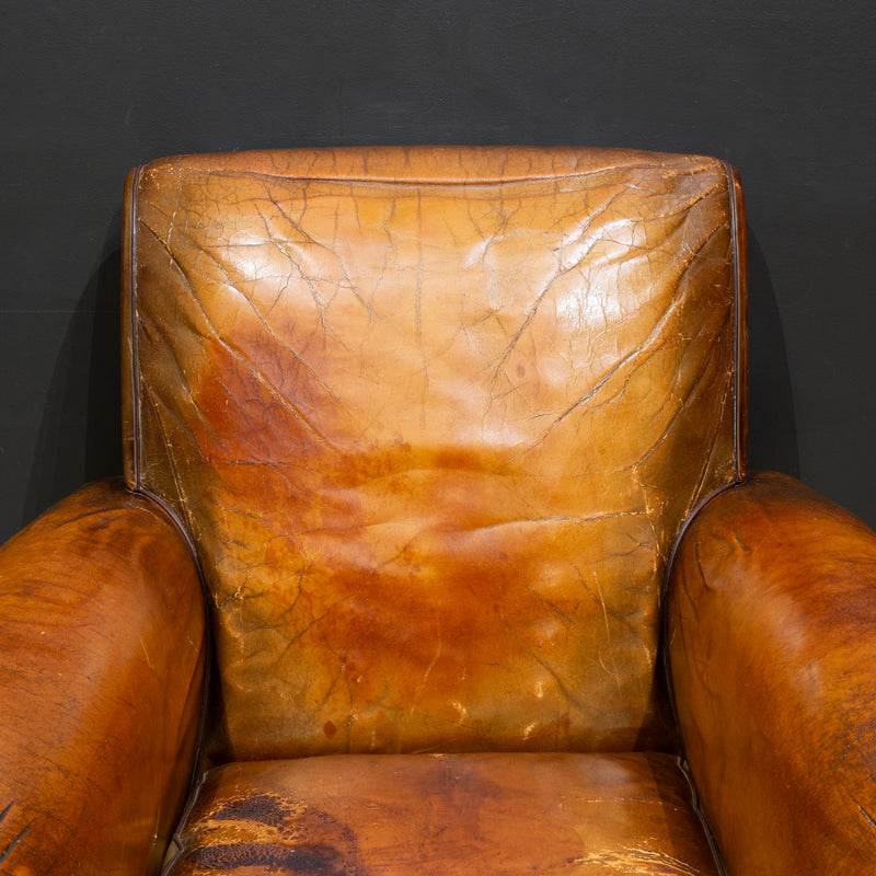 Pair of Distressed French Leather Club Chairs c.1930