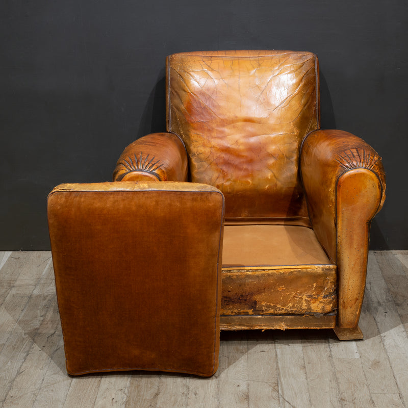 Pair of Distressed French Leather Club Chairs c.1930