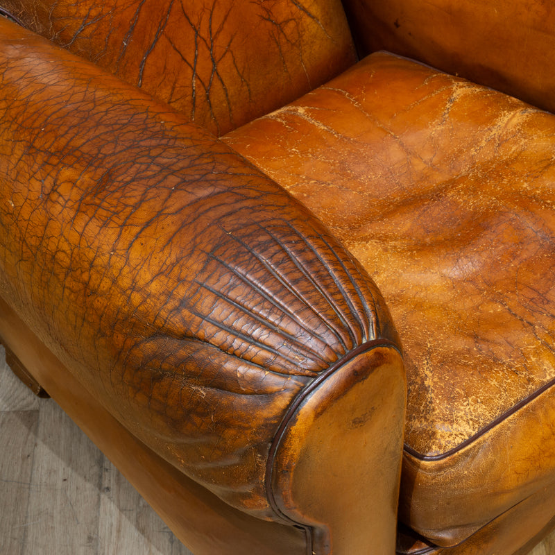 Pair of Distressed French Leather Club Chairs c.1930