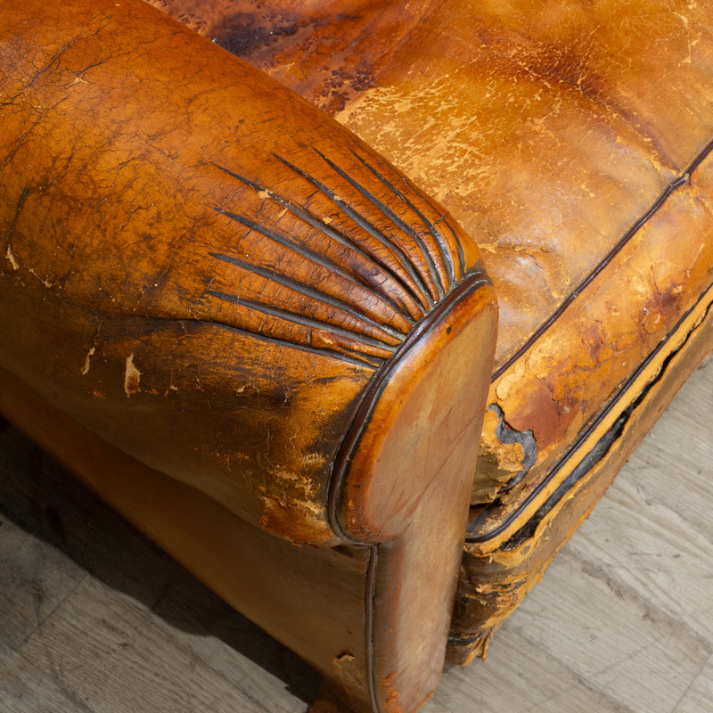 Pair of Distressed French Leather Club Chairs c.1930