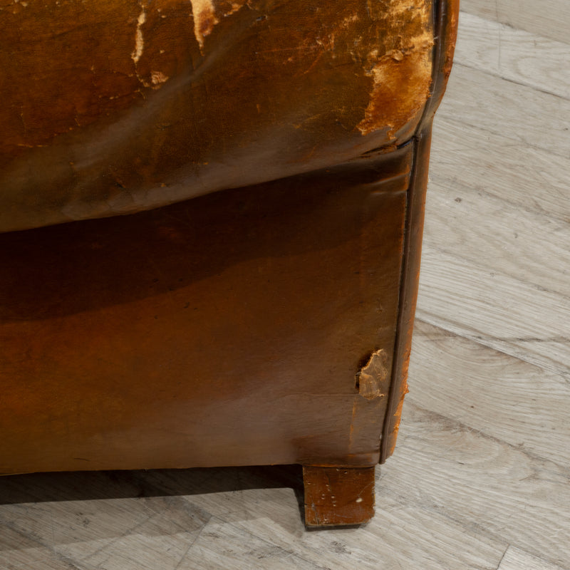 Pair of Distressed French Leather Club Chairs c.1930