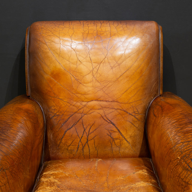 Pair of Distressed French Leather Club Chairs c.1930