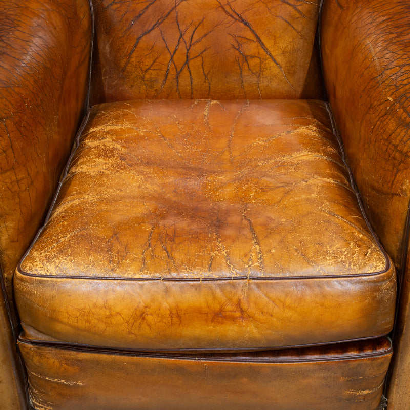 Pair of Distressed French Leather Club Chairs c.1930