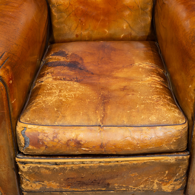 Pair of Distressed French Leather Club Chairs c.1930