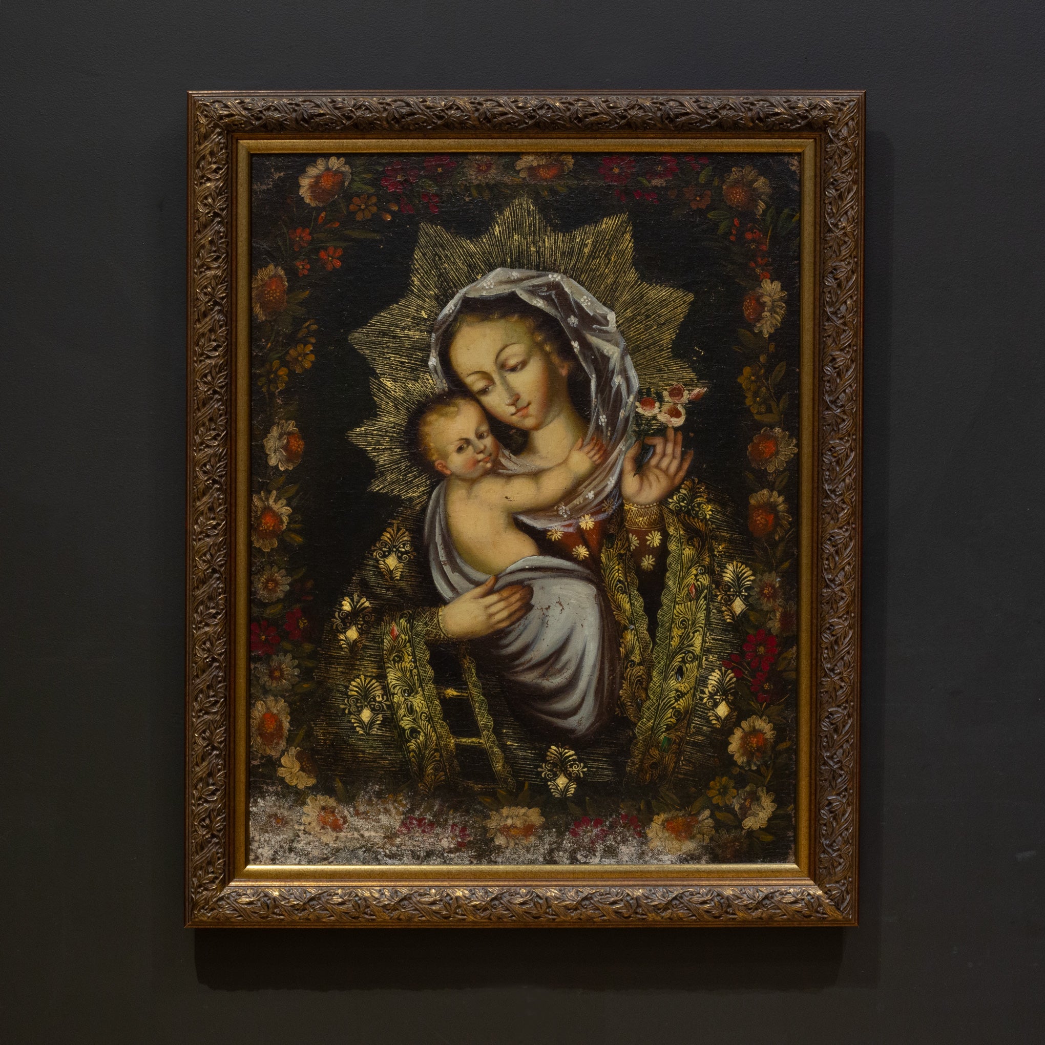 Virgin of the Little Bird - Virgin and Child - Madonna - Original oil painting - Religious painting - Cusco painting 2024 - Cuzco School - Art