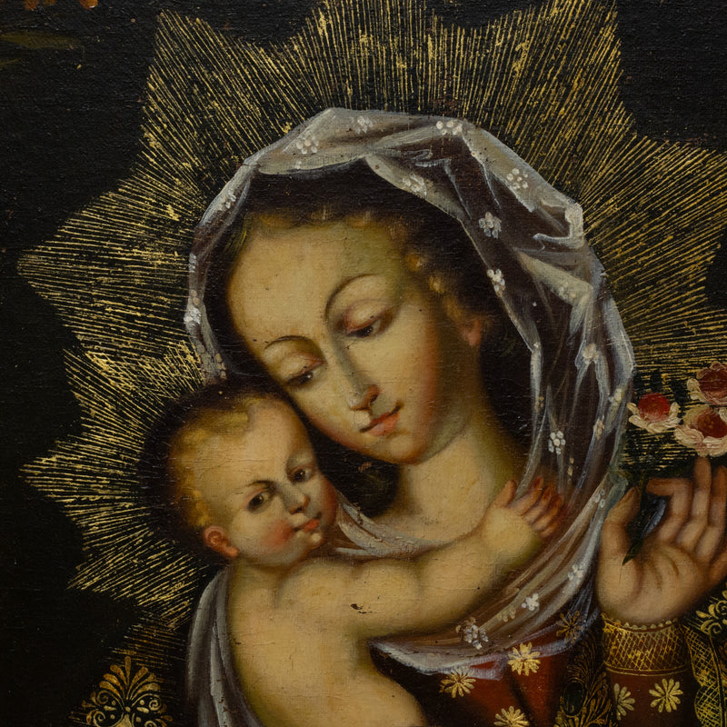 Madonna & Child, Peru, Oil on Canvas Painting