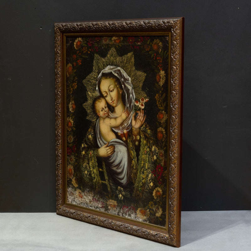 Madonna & Child, Peru, Oil on Canvas Painting